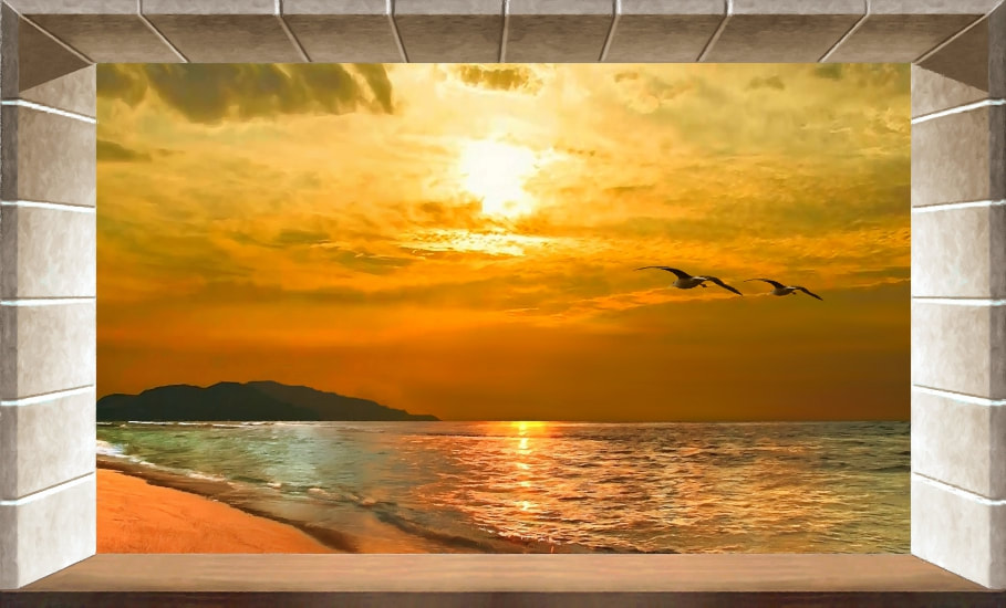 WALL STICKERS ADESIVI MURALI Spiaggia al tramonto Trompe L'oeil